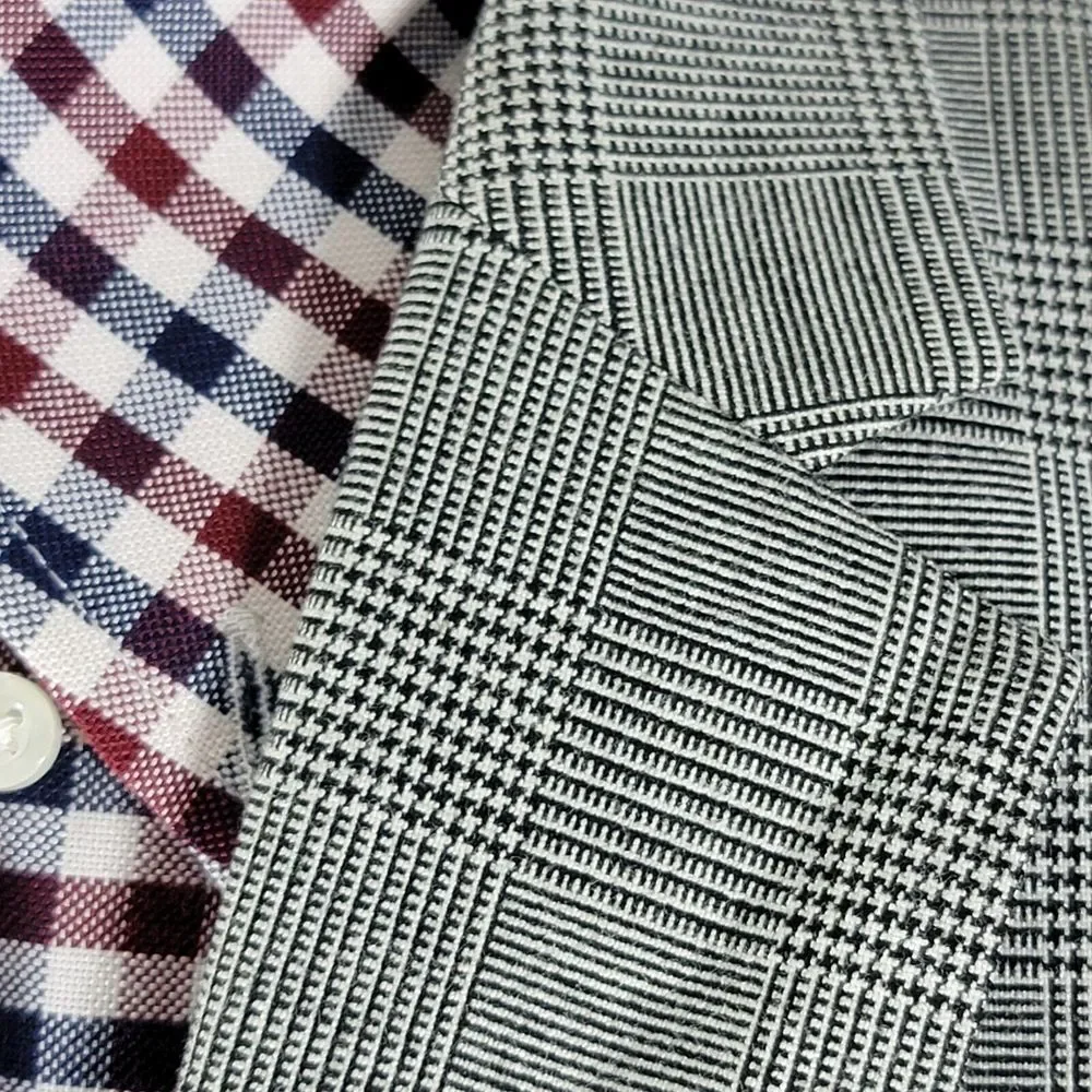 H&M Men's Sport Coat Blazer One Button Gray Plaid Polyester Blend Skinny Fit 40R